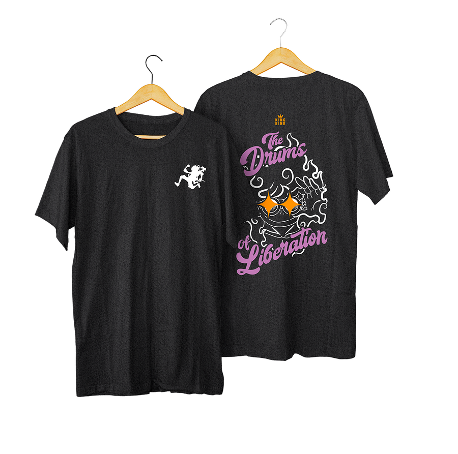 Polera Luffy Gear 5 Drums of Liberation gris oscuro jaspe kingbink