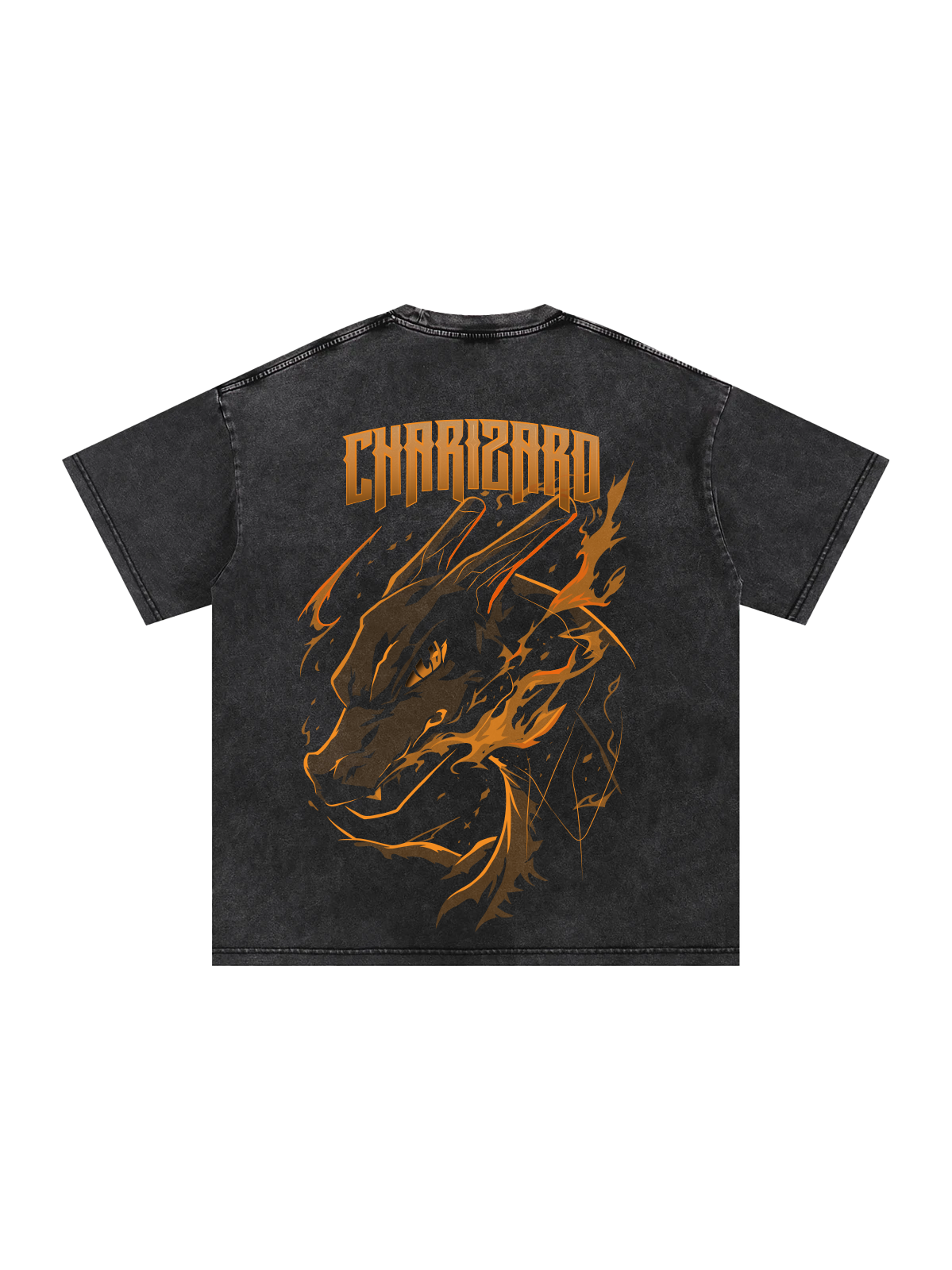 Polera Oversize acidwash Charizard negro kingbink