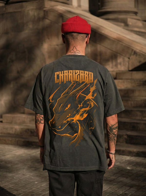Polera Oversize acidwash Charizard kingbink